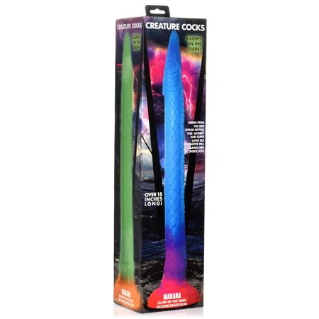 Фантазийный люминесцентный фаллоимитатор в форме змеи Makara Glow-in-the-Dark Silicone Snake Dildo - 46 см.